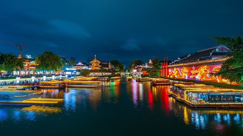 南京市夫子庙-秦淮风光带秦淮河夜景实景