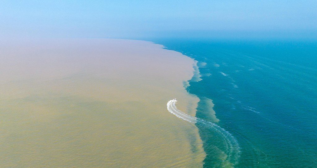 东营市黄河口生态旅游区黄蓝交汇实景