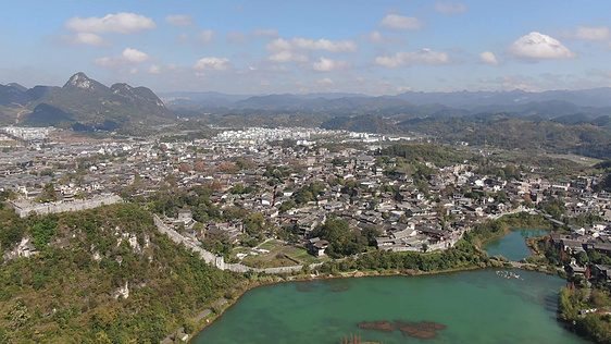 贵阳市花溪区青岩古镇景区古镇全景实景