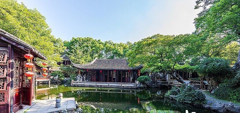 苏州市同里古镇景区退思园水景实景