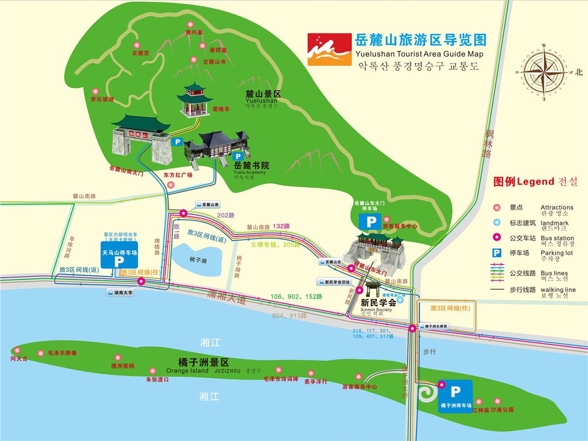 长沙市岳麓山-橘子洲旅游区景区导览图